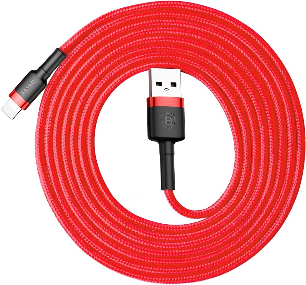 Baseus CALKLF-C09 1.5A 2m High Density Nylon Weave USB-kabel voor bliksem, voor iPhone XR / iPhone XS MAX / iPhone X & XS / iPhone 8 & 8 Plus / iPhone 7 & 7 Plus / iPhone 6 & 6s & 6 Plus & 6s Plus / iPad (rood)