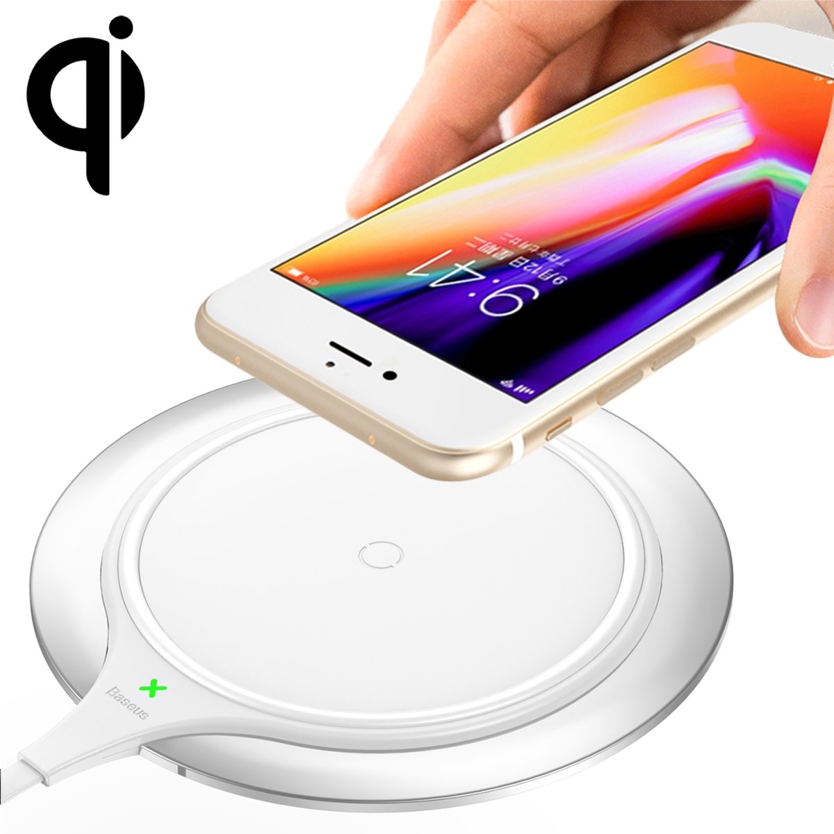 Baseus zinklegering 10W Max snel opladen Qi draadloze oplader pad met 1,2 m kabel, voor iPhone, Galaxy, Huawei, Xiaomi, LG, HTC en andere slimme telefoons (zilver + wit)