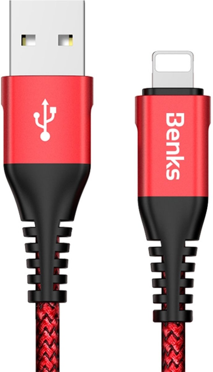 Benks 25 cm 5V 3A Nylon gevlochten kabel USB A naar 8-pins Data Sync Charge-kabel, voor iPhone XR / iPhone XS MAX / iPhone X & XS / iPhone 8 & 8 Plus / iPhone 7 & 7 Plus / iPhone 6 & 6s & 6 Plus & 6s Plus / iPad (rood)