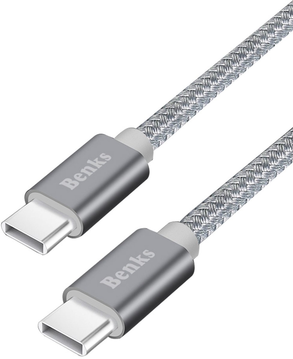 Benks D14 Nylon gevlochten 1m 2A USB-C / Type-C naar USB-C / Type-C Metal Data Sync oplaadkabel, voor Galaxy S8 & S8 + / LG G6 / Huawei P10 & P10 Plus / Xiaomi Mi6 & Max 2 en andere smartphones (grijs)