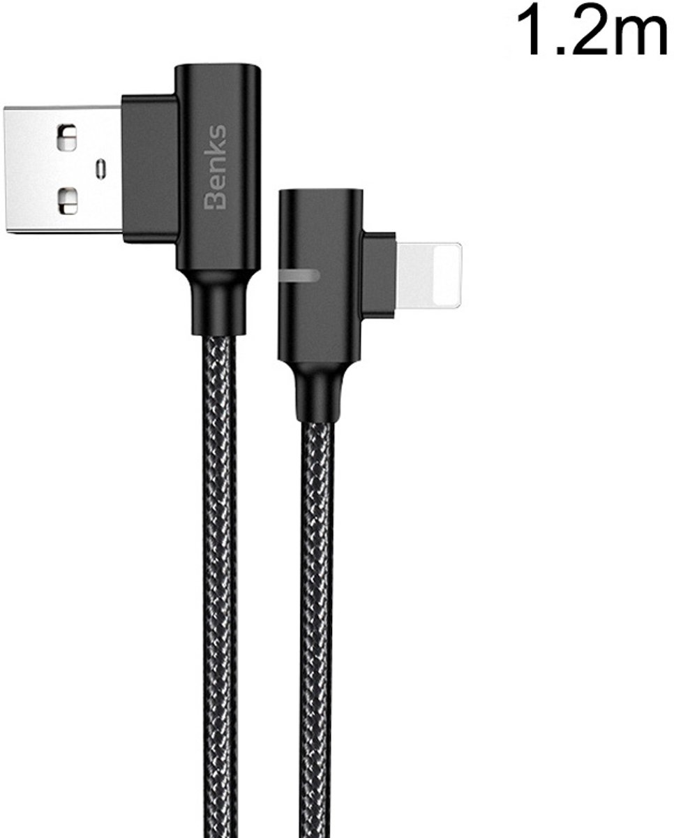 Benks D32 1,2 m USB naar 8-pins injectie Buig snel opladen & datakabel met indicatielampje, voor iPhone XR / iPhone XS MAX / iPhone X & XS / iPhone 8 & 8 Plus / iPhone 7 & 7 Plus / iPhone 6 & 6s & 6 Plus & 6s Plus / iPad (zwart)