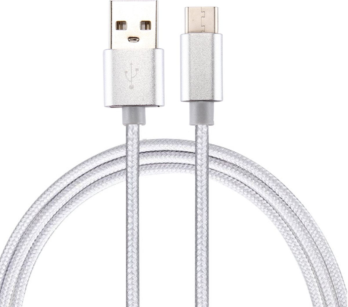 Brei Texture USB naar USB-C / Type-C Data Sync oplaadkabel, kabellengte: 50cm, voor Galaxy S8 & S8 + / LG G6 / Huawei P10 & P10 Plus / Oneplus 5 / Xiaomi Mi6 & Max 2 / en andere smartphones ( Zilver)