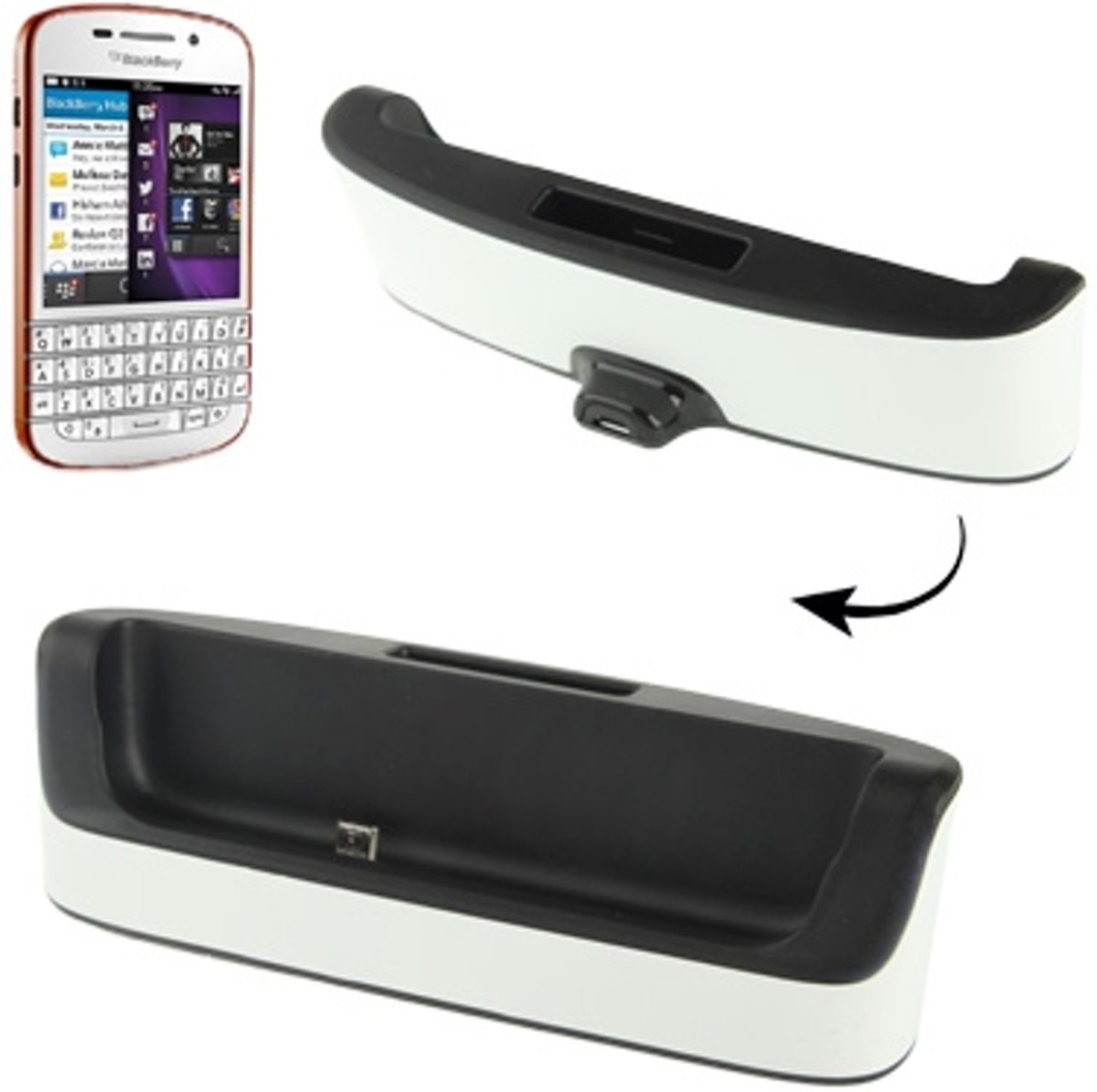 Bureauhouder Cradle met batterij slot voor Blackberry Q10 (wit)