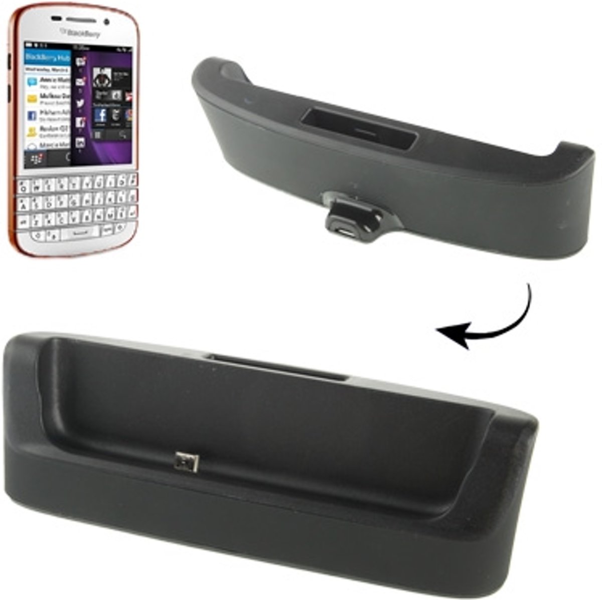 Bureauhouder Cradle met batterij slot voor Blackberry Q10 (zwart)