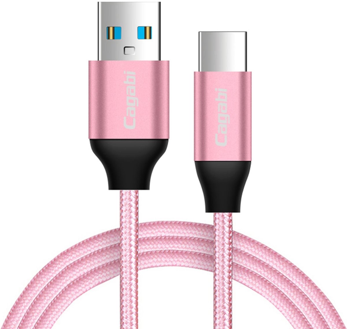 Cagabi N2 1m 2.4A Luchtvaart Aluminium + Nylon USB naar USB-C / Type-C Data Sync Snelle laadkabel, voor Samsung Galaxy S8 & S8 + / LG G6 / Huawei P10 & P10 Plus / Xiaomi Mi 6 & Max 2 en andere smartphones (Pink)