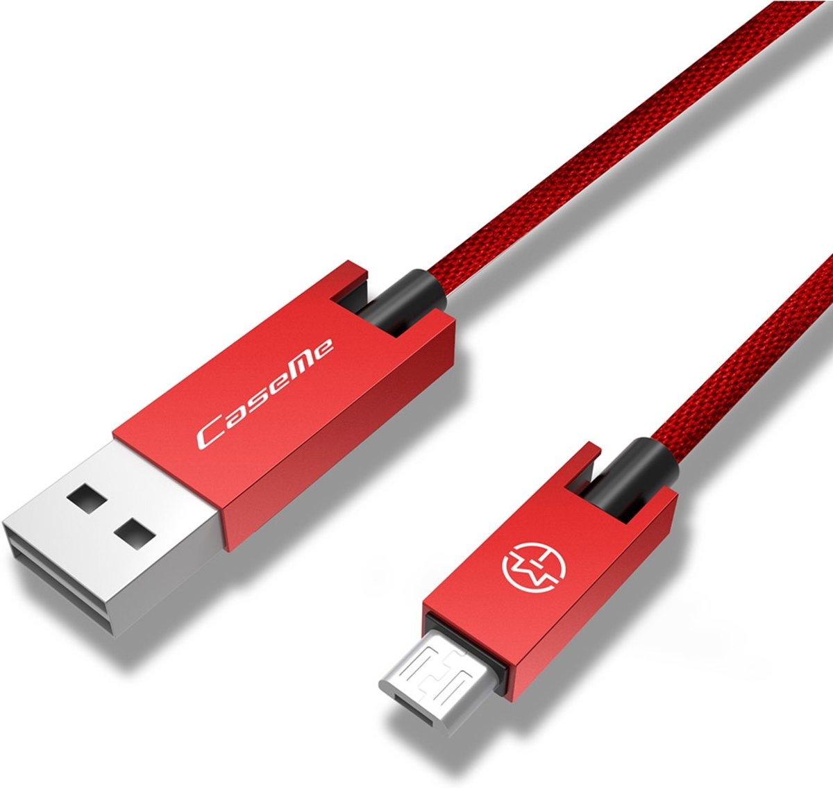 CaseMe 25cm 5V 2.1A doek Weave 3D aluminiumlegering USB naar Micro USB Data Sync oplaadkabel, voor Galaxy, HTC, Google, LG, Sony, Huawei, Xiaomi, Lenovo en andere Android-telefoon (rood)