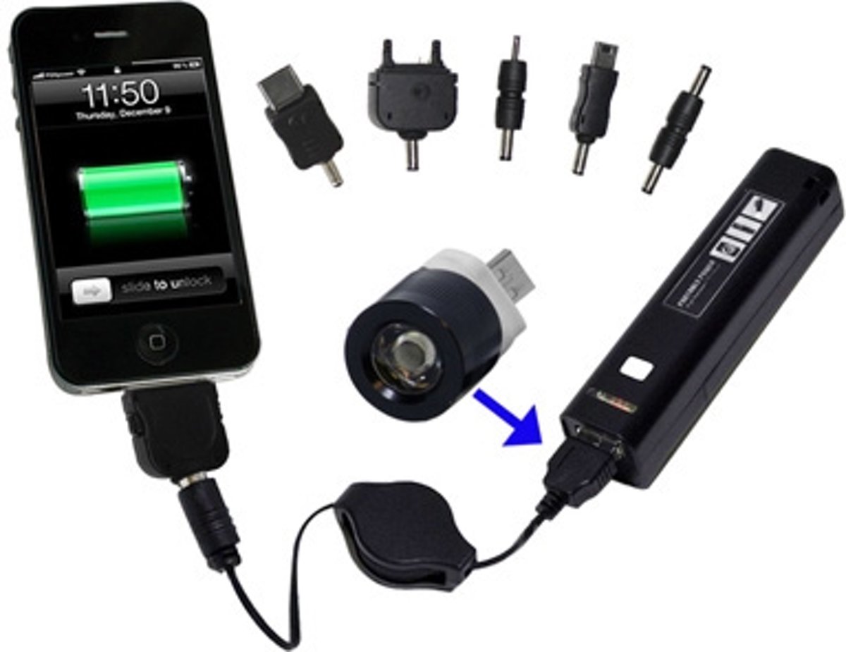 Draagbare noodlaadadapter en zaklantaarn 2200mAh, voor iPhone 4 & 4S, iPhone 3GS / 3G, iPod Touch (zwart)