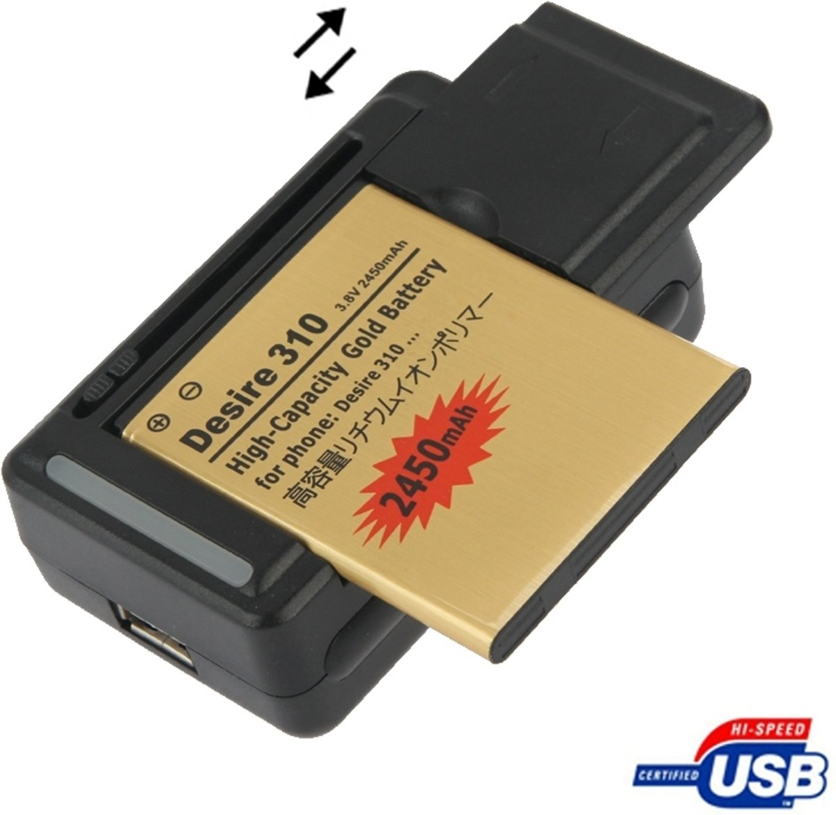 FD-568 UK Plug Verstelbare breedte USB Universele oplader voor Lithium-ion batterij (zwart)