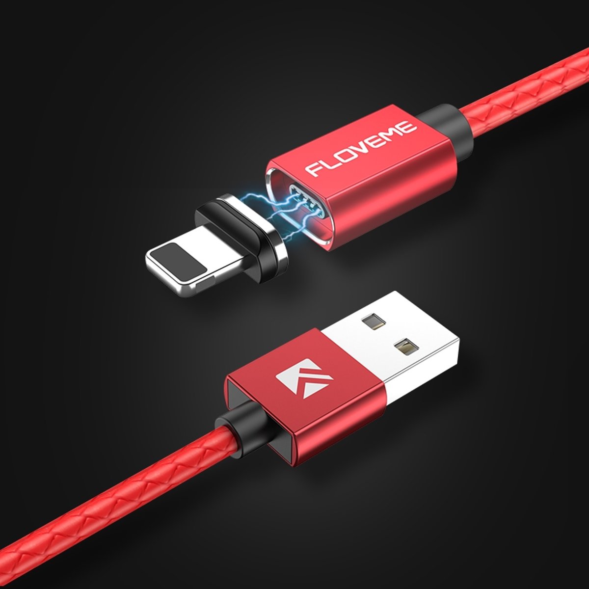 FLOVEME 1m 3A USB naar 8-pins magnetische reliëf PET snel opladen & datakabel, voor iPhone XR / iPhone XS MAX / iPhone X & XS / iPhone 8 & 8 Plus / iPhone 7 & 7 Plus / iPhone 6 & 6s & 6 Plus & 6s Plus / iPad (rood)