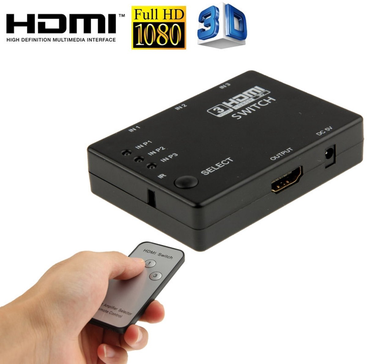 Full HD 1080P 3D HDMI 3x1 Switch met IR afstands bediening