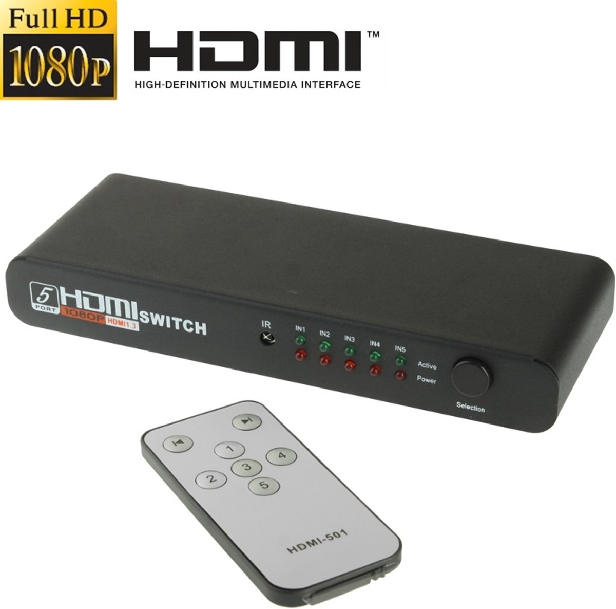 Full HD 1080P 5 Poorten HDMI Switch met Afstandbediening & LED Indicator