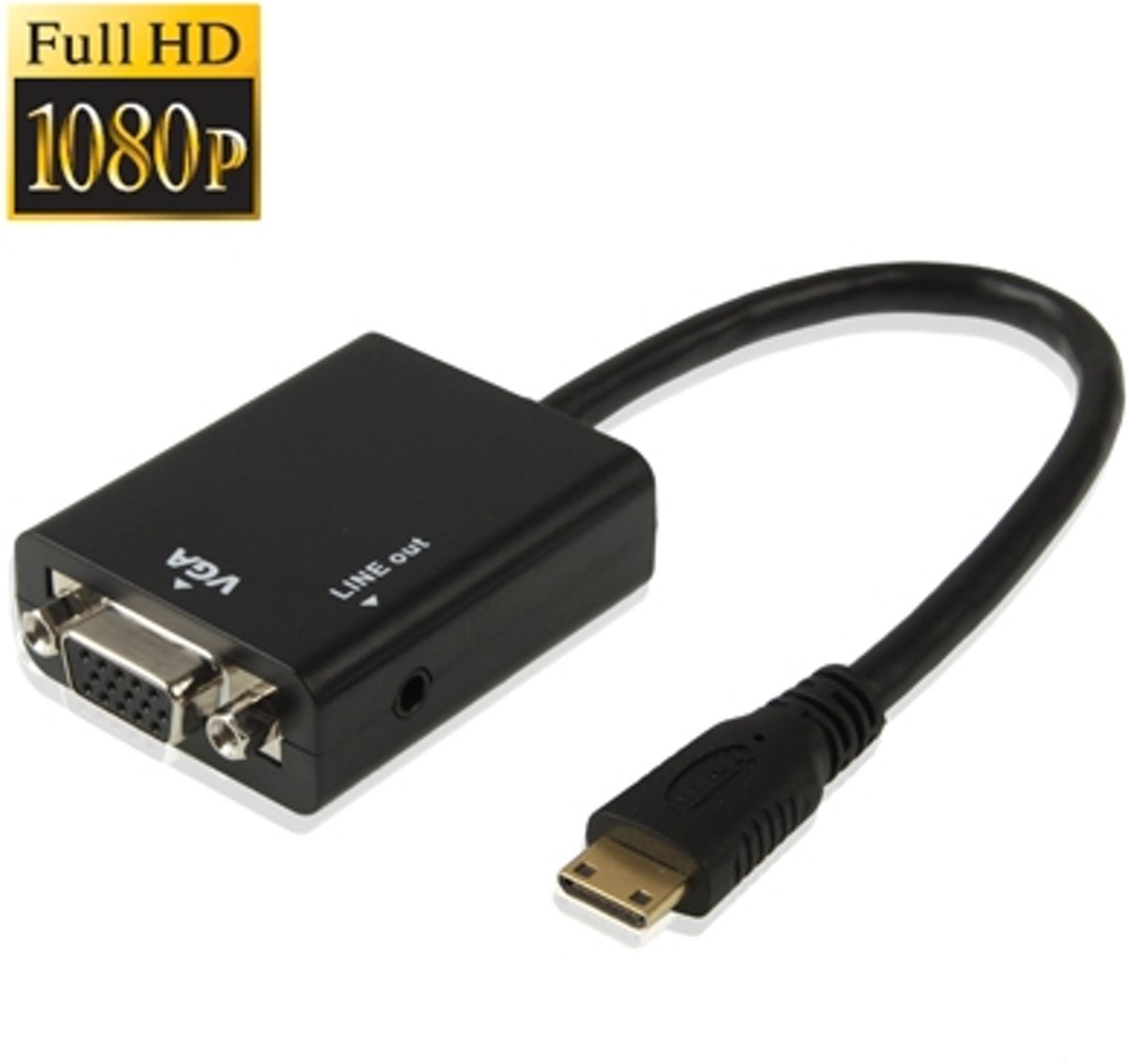 Full HD 1080P Mini HDMI to VGA + Audio Output Cable voor Computer / DVD / Digital Set-top Box / Laptop / mobiele telefoon / Media Player, Cable Length: 15cm(zwart)