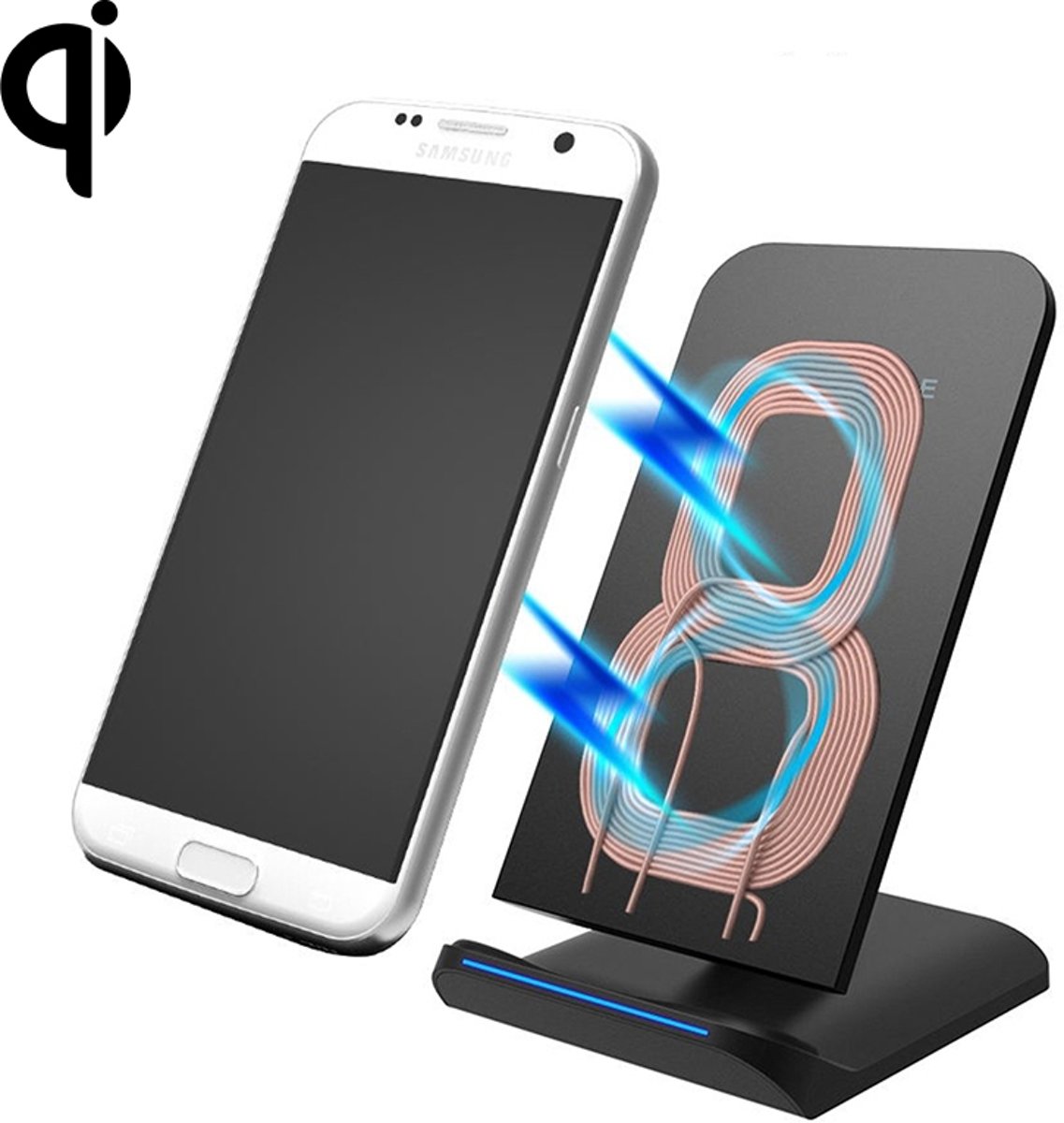 G100 10W Output Verticaal Snel opladen Draadloze oplader met LED-indicator, voor iPhone, Galaxy, Huawei, Xiaomi, LG, HTC en andere QI standaard smartphones