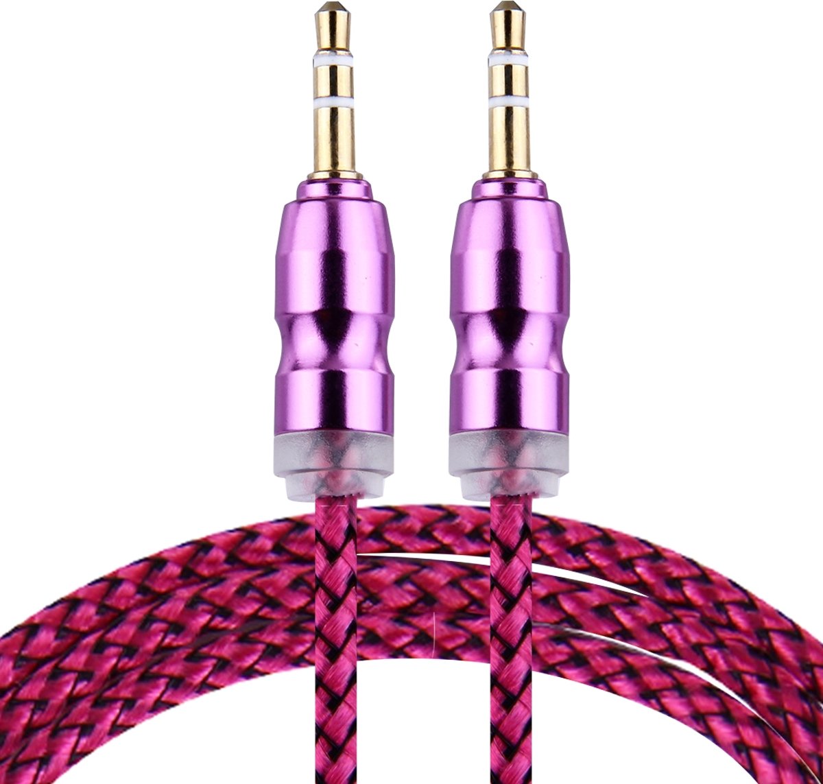 Geweven Stijl Metalen Kop 3.5mm Mannelijk naar Mannelijk Jack Stereo Audio AUX Kabel voor iPhone, iPad, Samsung, iPod Laptop, MP3, Lengte: 1m (Magenta)