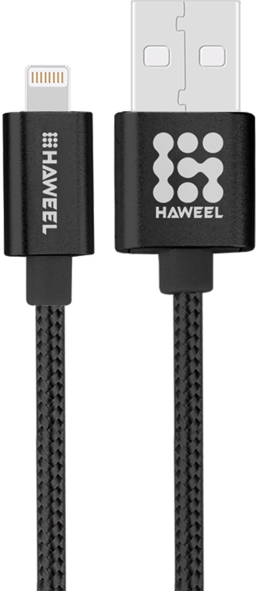 HAWEEL 1 m Nylon geweven metalen kop 3A 8 pins naar USB 2.0 Sync Gegevens laadkabel, voor iPhone XR / iPhone XS MAX / iPhone X & XS / iPhone 8 & 8 Plus / iPhone 7 & 7 Plus / iPhone 6 & 6s & 6 Plus & 6s Plus / iPad (zwart)