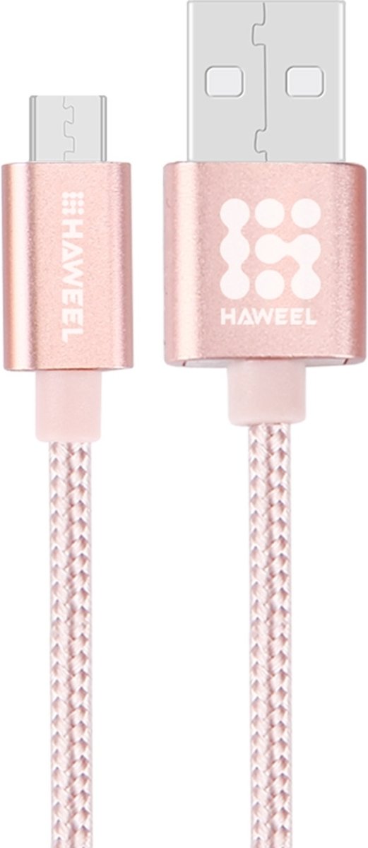 HAWEEL 1 m geweven stijl metalen kop 3A hoge stroom micro USB naar USB Sync Data oplaadkabel, voor Samsung, Huawei, Xiaomi, LG, HTC en andere smartphones (Rose Gold)