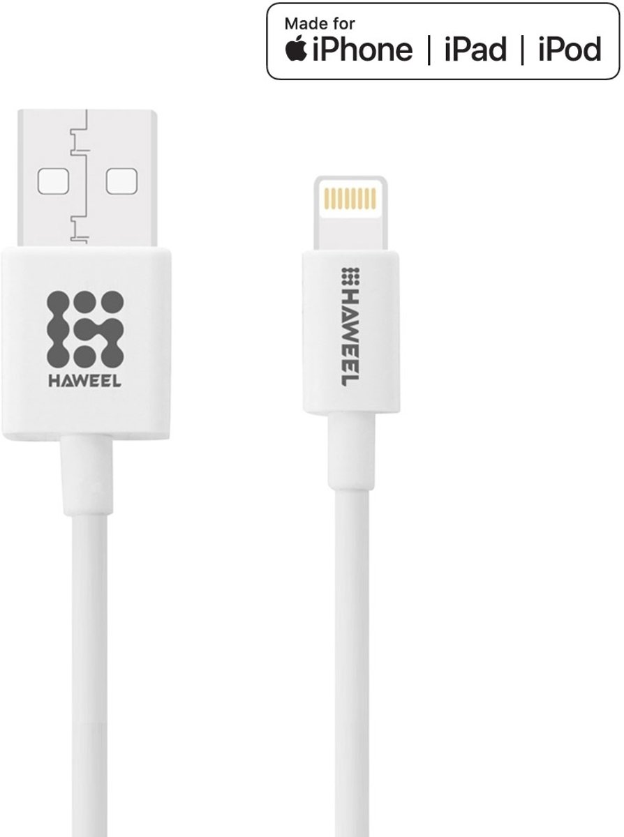 HAWEEL 1m 2.4A 8-pins MFI USB Data Sync oplaadkabel, voor iPhone X, iPhone 8, iPhone 7 en 7 Plus, iPhone 6 en 6s, iPhone 6 Plus en 6s Plus, iPhone 5 & 5s & 5C, iPad Air, iPad mini (Wit)