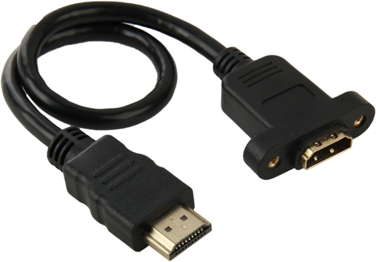 HDMI (Type-A) mannetje naar HDMI (Type-A) vrouwtje Adapter kabel met 2 schroef openingen, Lengte: 30cm