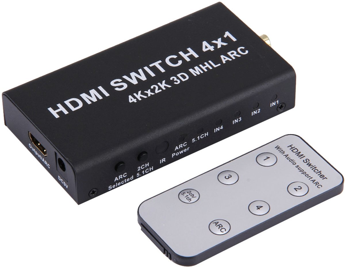 HDMI 4x1 Multi-functionele Switcher ondersteunt ARC / MHL / Audio Separatie HDMI 4K*2K Converter voor PS4 PC Laptop naar Super HDTV, met afstands bediening