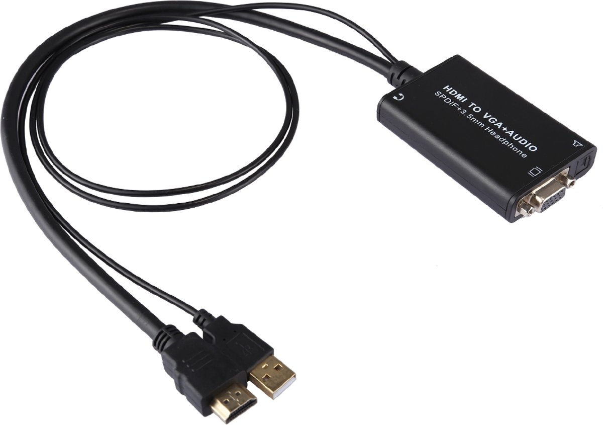 HDMI naar VGA + 3,5 mm audio + SPDIF-converter, ondersteuningsvoeding