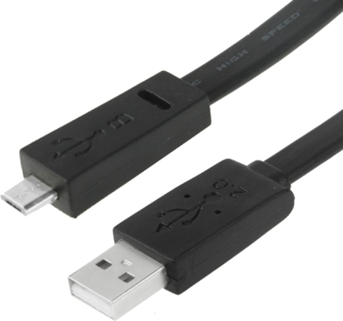 Hoge kwaliteit Noodle Style USB 2.0 naar micro USB Male Adapterkabel voor Galaxy S IV / i9500 / S III / i9300 / Note II / N7100 / i9220 / i9100 / i9082 / Nokia / LG / BlackBerry / HTC One X / Amazon Kindle / Sony Xperia enz., lengte: 1,5 m (zwart)