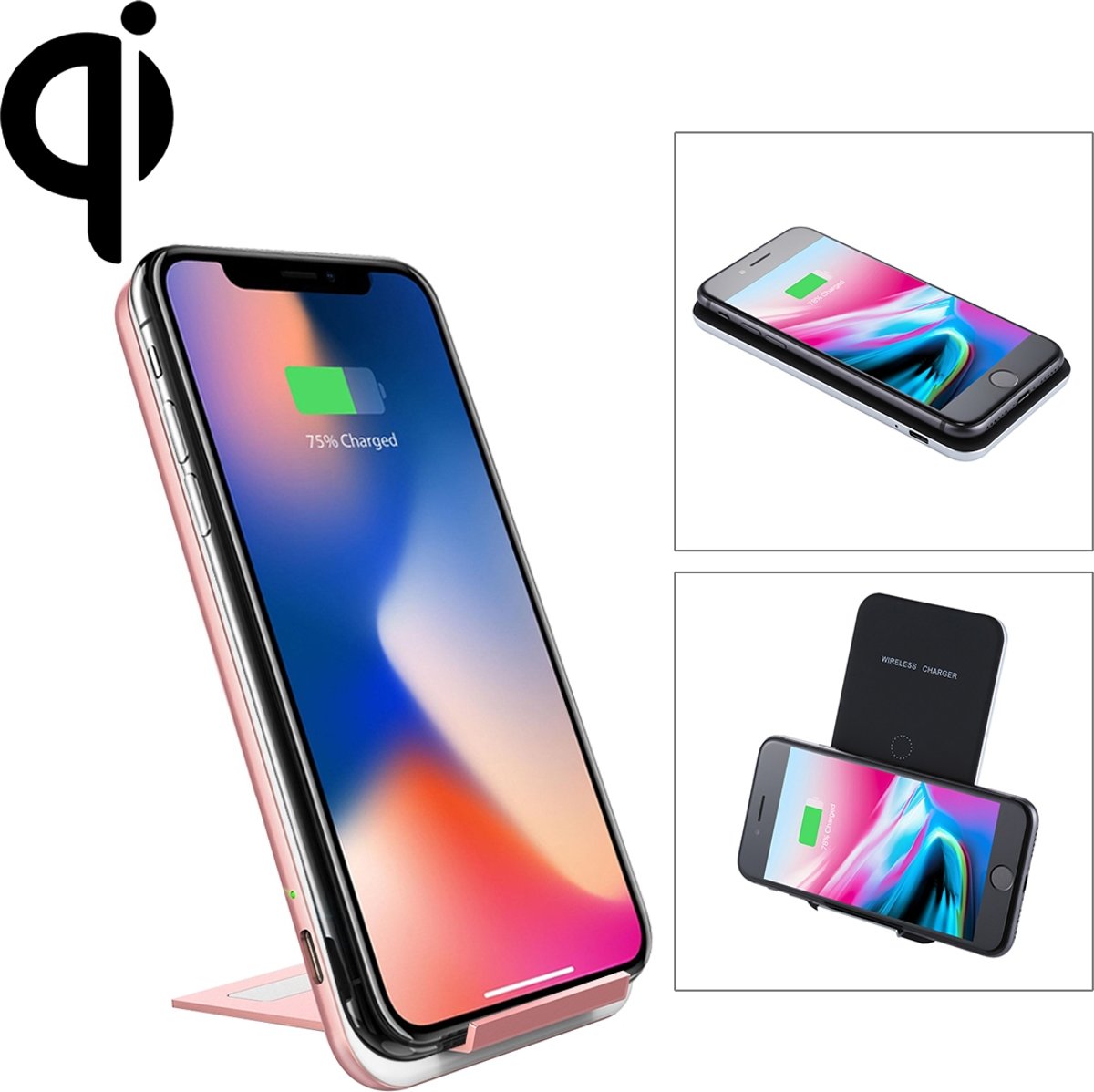 Inchor-C2 9V 1A / 5V 1A-uitgang Dual Coil Design Qi standaard draadloze oplader, ondersteuning voor snel opladen, voor iPhone X & 8 & 8 Plus, Galaxy, Huawei, Xiaomi, LG, Nokia, Google en andere slimme telefoons (Rose Gold)