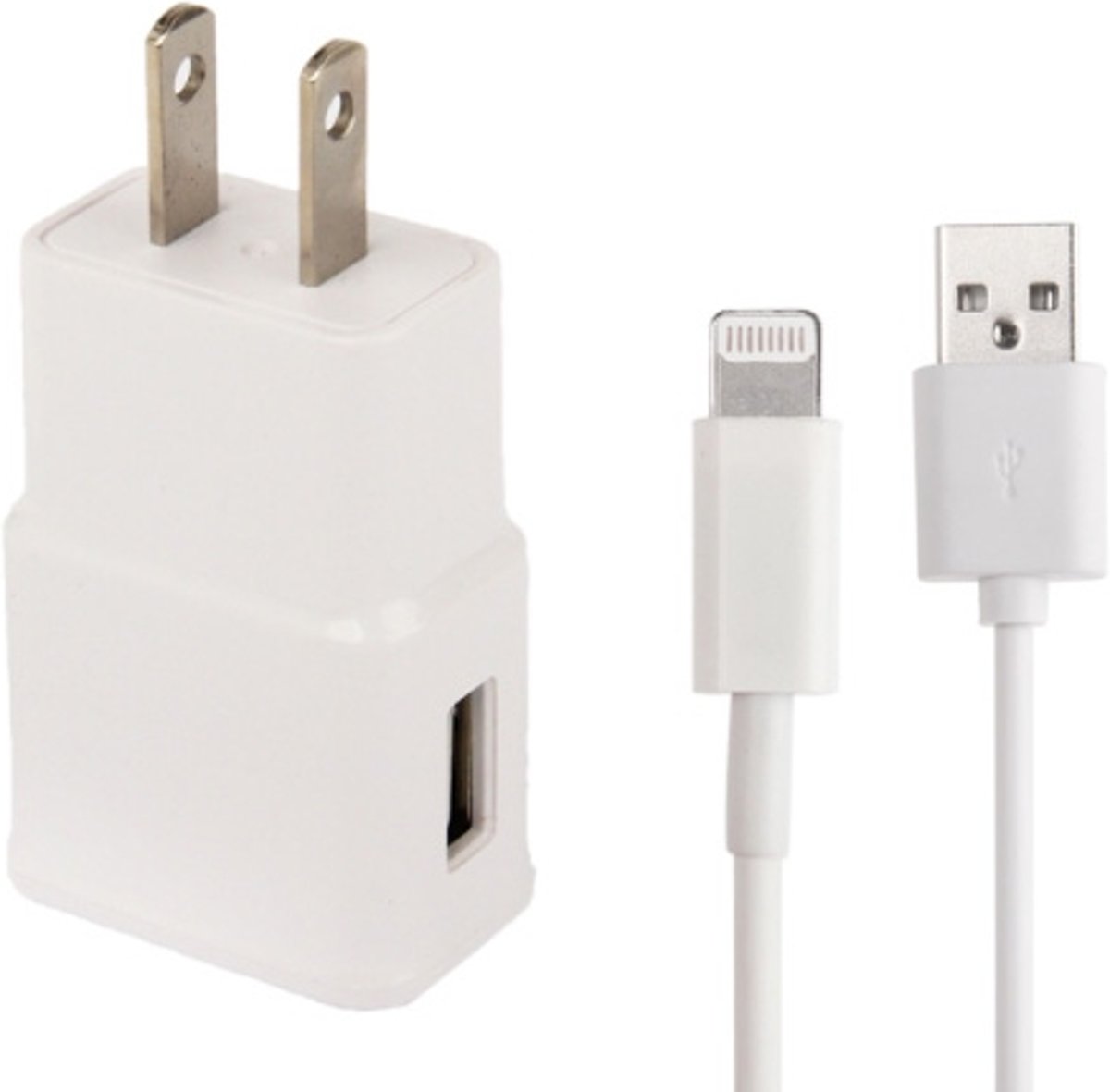 Ladersynchronisatiekabel + US Plug Reislader, voor iPad, iPhone, Galaxy, Huawei, Xiaomi, LG, HTC en andere slimme telefoons, oplaadbare apparaten (wit)