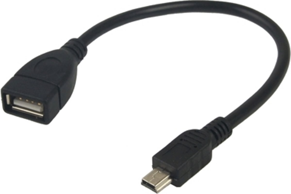 Mini 5-pins USB naar USB 2.0 AF OTG-adapterkabel, lengte: 12 cm (zwart)