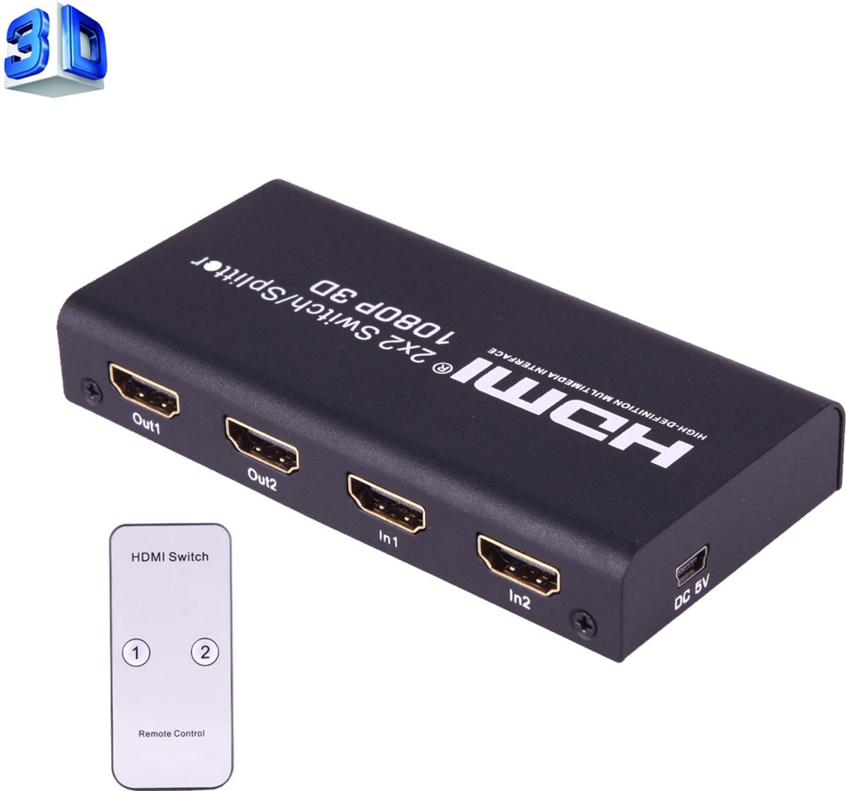 Mini HDMI 2x2 Matrix-switcher / splitter met afstandsbediening, ondersteuning voor 1080P / 3D, 2-poorten HDMI-ingang, 2 poorten HDMI-uitgang