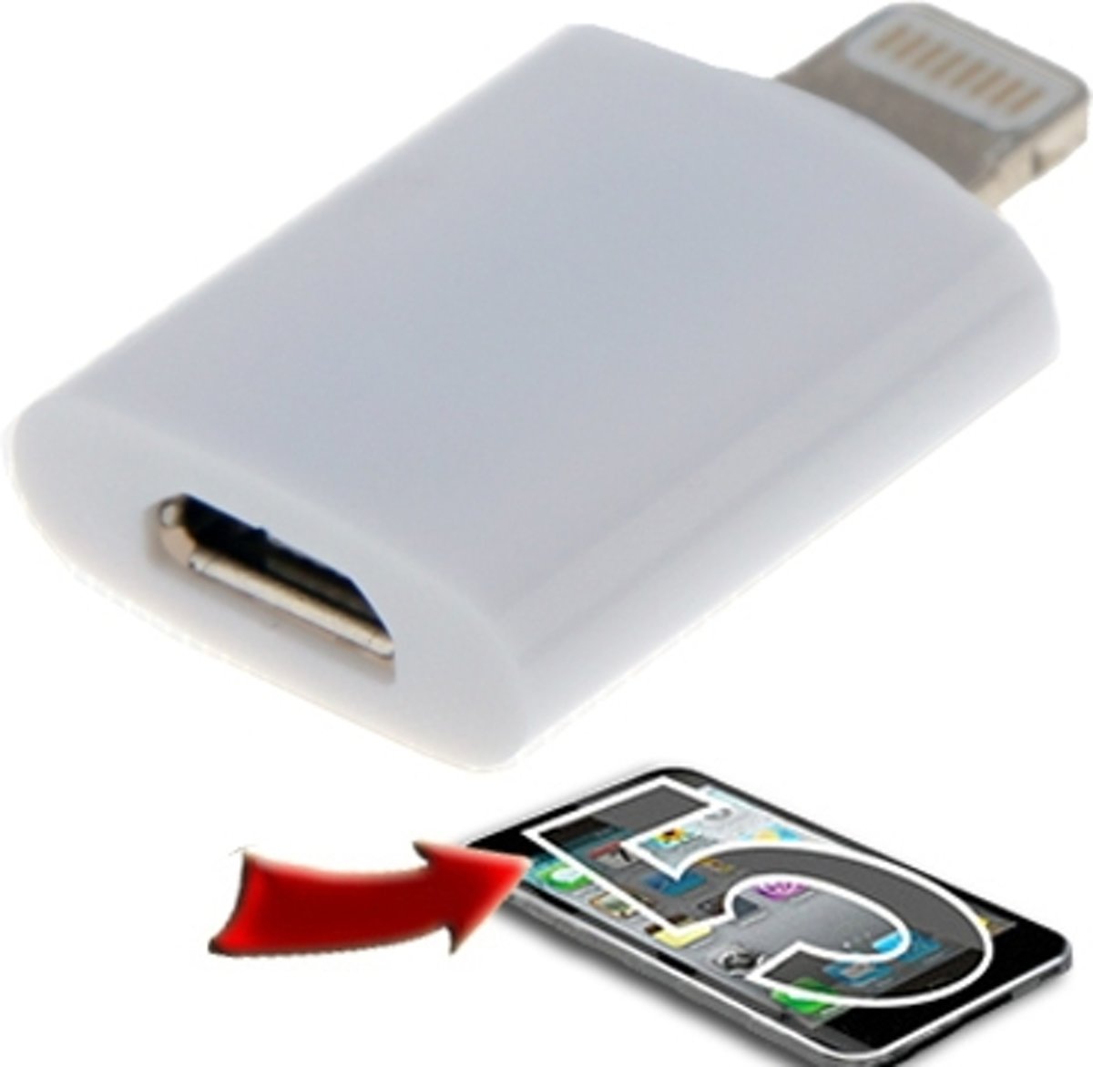 Mini Small 8-Pin Male naar Micro USB Female Adapter, voor iPhone 5 & 5C & 5S, iPad mini / mini 2 Retina, iPod Touch 5 (wit)