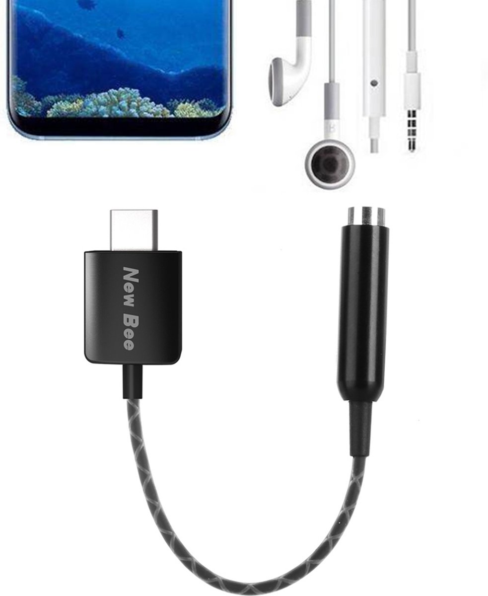 Nee Bee 13cm USB-C / Type-C male naar 3,5 mm female audio-adapterkabel (zwart)