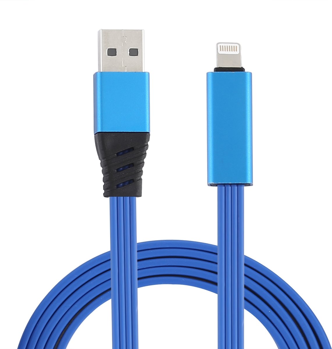 Noddle Style afneembare metalen kop USB naar 8-pins oplaadgegevenskabel (blauw)