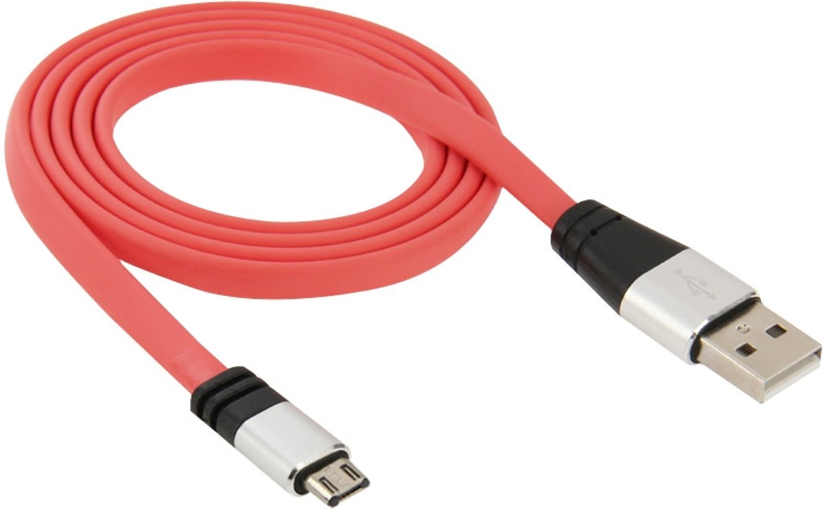 Noodle-stijl Micro 5-pins naar USB Sync Chargin-kabel, voor Galaxy, Huawei, Xiaomi, LG, HTC en andere slimme telefoons (rood)