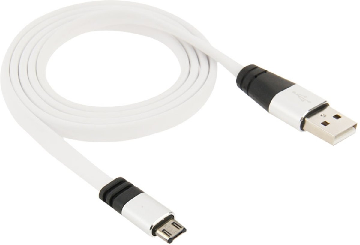 Noodle-stijl Micro 5-pins naar USB Sync Chargin-kabel, voor Galaxy, Huawei, Xiaomi, LG, HTC en andere slimme telefoons (wit)