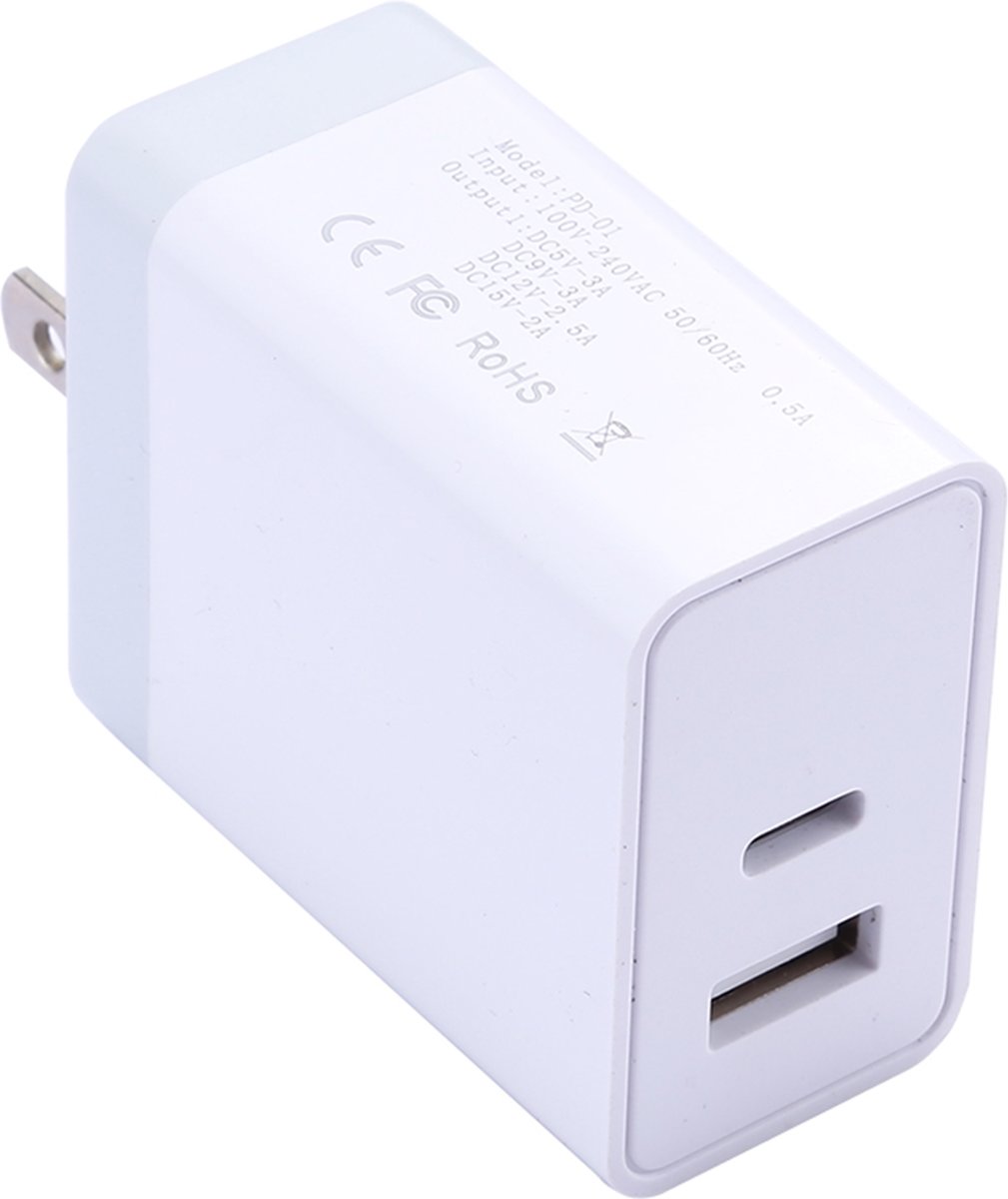 PD-01 2.4A USB-uitgang Smart Travel Wall Charger Adapter, US Plug, voor iPad, iPhone, Galaxy, Huawei, Xiaomi, LG, HTC en andere slimme telefoons, oplaadbare apparaten