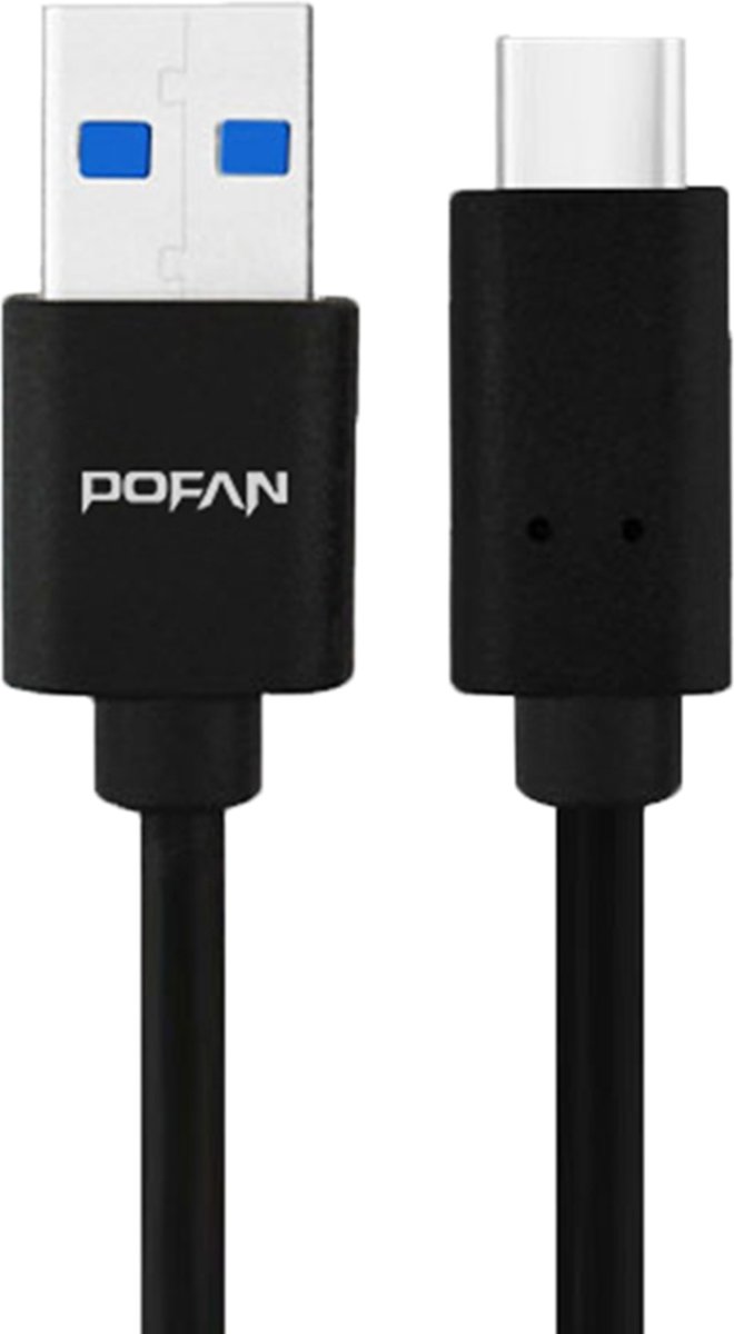 POFAN P08 3A PVC Materiaal USB naar USB-C / Type-C Data Sync oplaadkabel, kabellengte: 1m (zwart), voor Galaxy S8 & S8 + / LG G6 / Huawei P10 & P10 Plus / Oneplus 5 / Xiaomi Mi6 & Max 2 / en andere smartphones