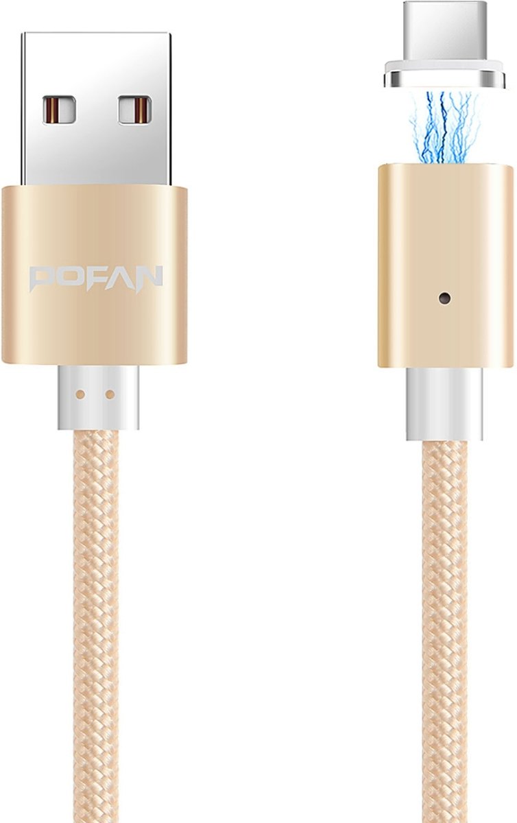 POFAN P13 1m 2A Magnetisch USB-C / Type-C naar USB Weave Style Data Sync oplaadkabel met LED-licht, CE / FCC / ROHS, voor Galaxy S8 & S8 + / LG G6 / Huawei P10 & P10 Plus / Xiaomi Mi6 & Max 2 en andere smartphones (zilver)