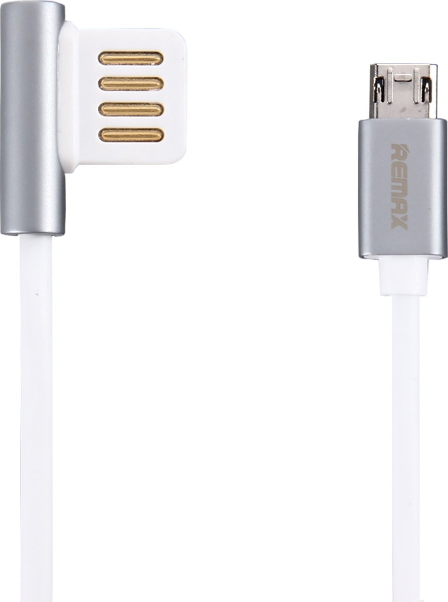 REMAX RC-054m 1m zinklegering 2.1A Micro USB om te buigen Dubbelzijdig USB-poort Synchronisatie gegevens / oplaadkabel, voor Samsung, HTC, LG, Sony, Huawei, Lenovo en andere smartphones (zilver)