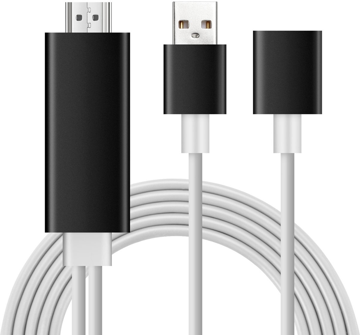 S8 USB 2.0 Man + USB 2.0 Vrouw naar HDMI 1.4 HDTV AV-adapterkabel, voor iPhone / iPad / Galaxy / Huawei / Xiaomi / LG / HTC / Meizu en andere slimme telefoons (zwart)