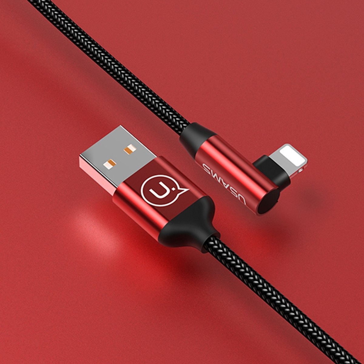 USAMS US-SJ168 1,2 m L Type 2.0 A (max) USB naar 8-pins Data Sync oplaadkabel, voor iPhone XR / iPhone XS MAX / iPhone X & XS / iPhone 8 & 8 Plus / iPhone 7 & 7 Plus / iPhone 6 & 6s & 6 Plus & 6s Plus / iPad (rood)