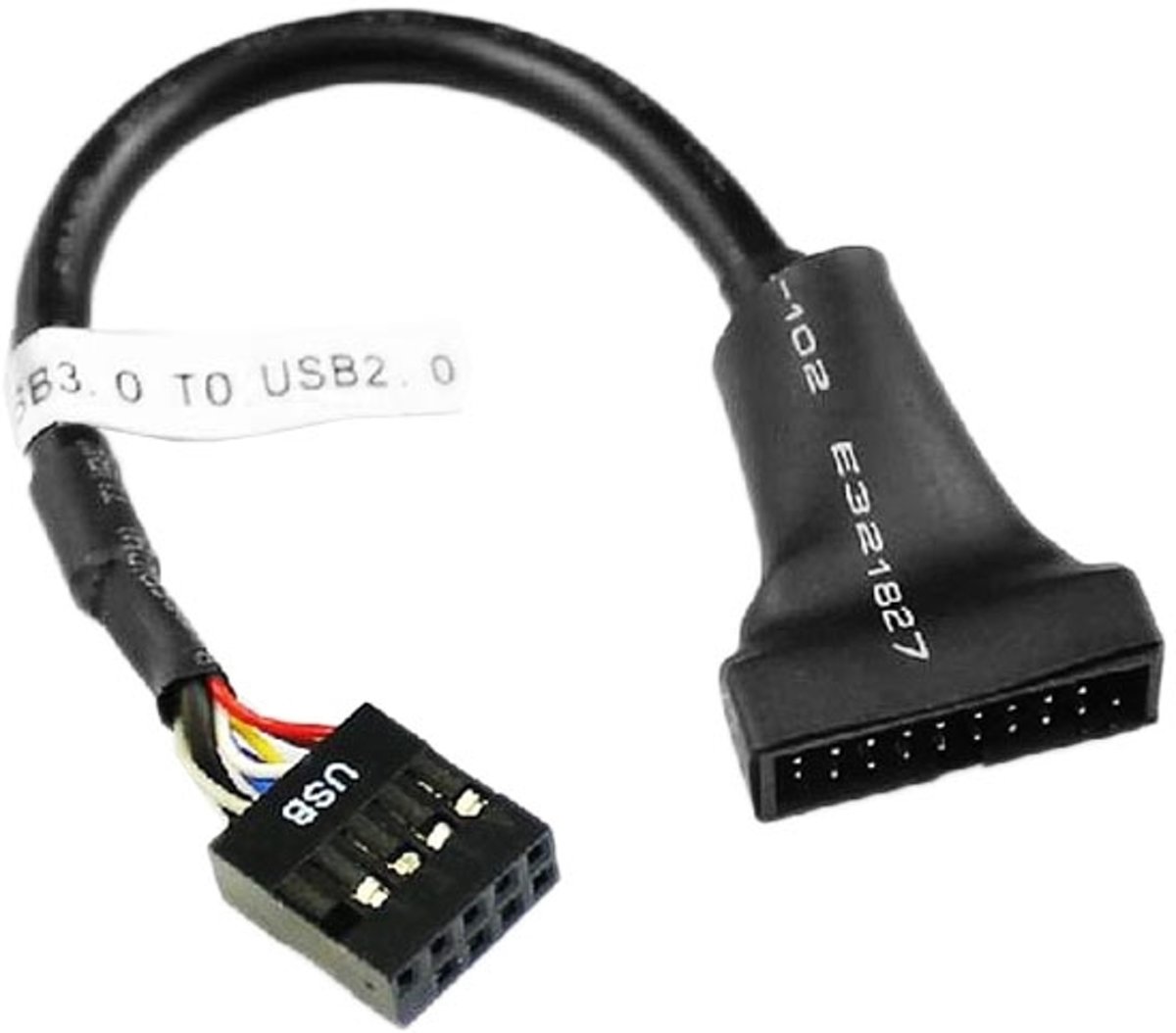 USB 2.0 9Pin Moederbord vrouwtje naar USB 3.0 19Pin aansluiting mannetje Adapter kabel, Lengte: 15cm (zwart)