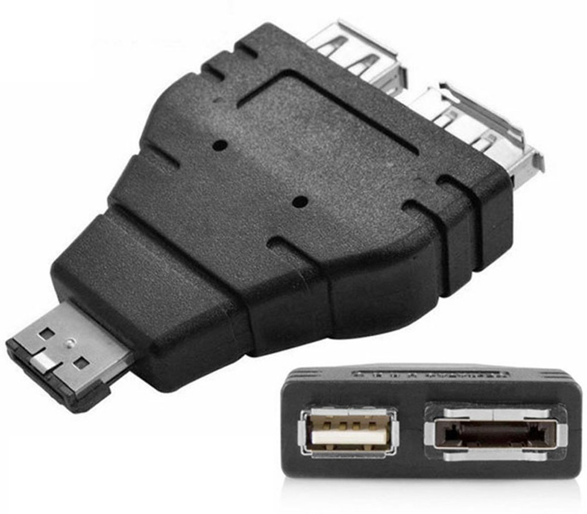 USB 2.0 A vrouwelijk + eSATA vrouwelijk naar combo eSATAp (Power over eSATA) mannelijke adapter