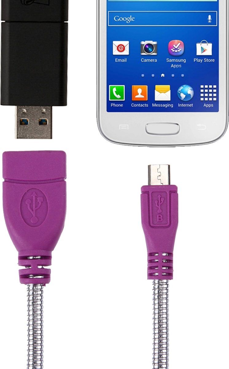 USB 2.0 female naar micro usb male metalen zachte slang otg converter adapter kabel voor otg apparaat, lengte: ongeveer 10 cm (paars)