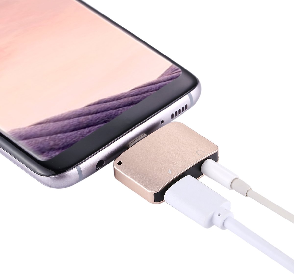 USB-C / Type-C male naar USB-C / Type-C vrouwelijke oplader en 3,5 mm vrouwelijke audio-adapter, voor Galaxy S8 & S8 + / LG G6 / Huawei P10 & P10 Plus / Oneplus 5 / Xiaomi Mi6 & Max 2 en andere smartphones (goud)