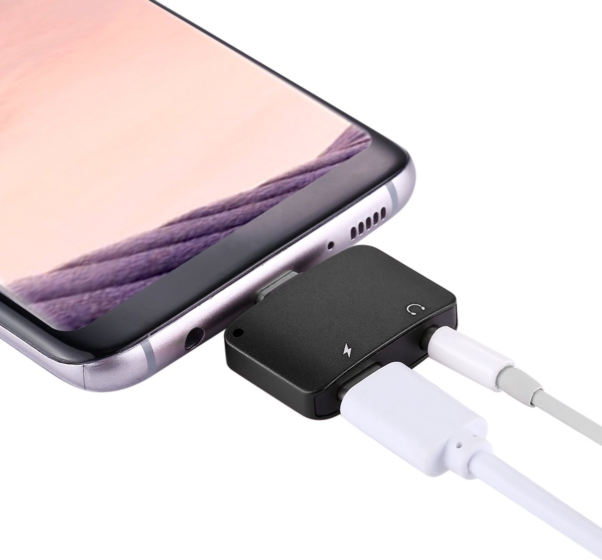 USB-C / Type-C male naar USB-C / Type-C vrouwelijke oplader en 3,5 mm vrouwelijke audio-adapter, voor Galaxy S8 & S8 + / LG G6 / Huawei P10 & P10 Plus / Oneplus 5 / Xiaomi Mi6 & Max 2 en andere smartphones (zwart)