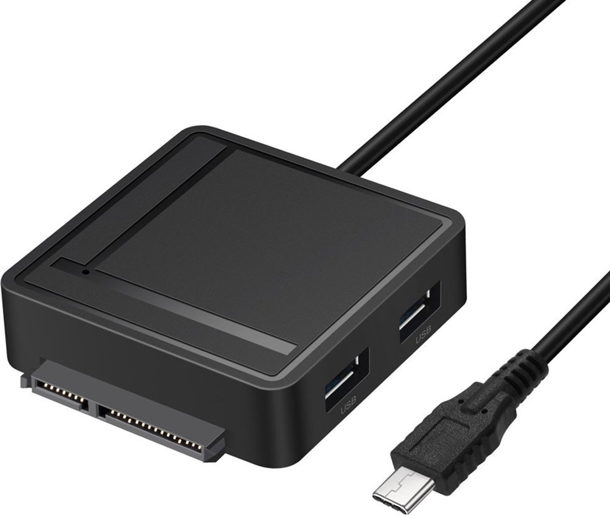 USB-C / Type-C naar SATA 3.0 Vaste-schijfadapterkabel met 2 USB 3.0 & TF / SD-kaartlezer HUB voor 2,5 inch / 3,5 inch SATA HDD / SSD (zwart)