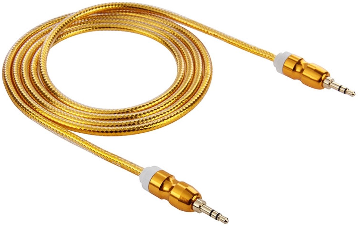 Vergulde 3.5mm Mannelijk naar Jack Stereo Audio AUX Kabel voor iPhone 6 & 6 Plus & 5, iPad Air 2 & Air, Samsung, iPod Laptop, MP3, Lengte: 1.4m (Goud)