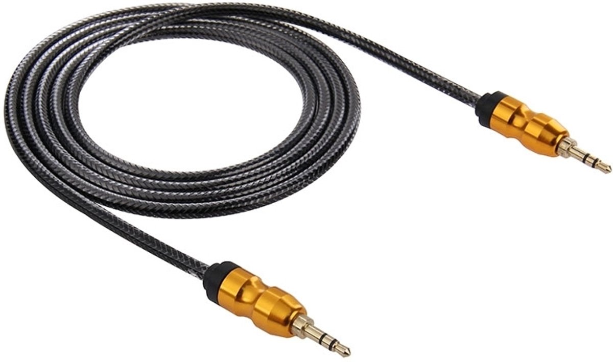 Vergulde 3.5mm mannetje naar mannetje Plug Jack Stereo Audio AUX Kabel voor iPhone 6 & 6 Plus & 5, iPad Air 2 & Air, Samsung, iPod Laptop, MP3, Kabel lengte: 1.4 meter (zwart)