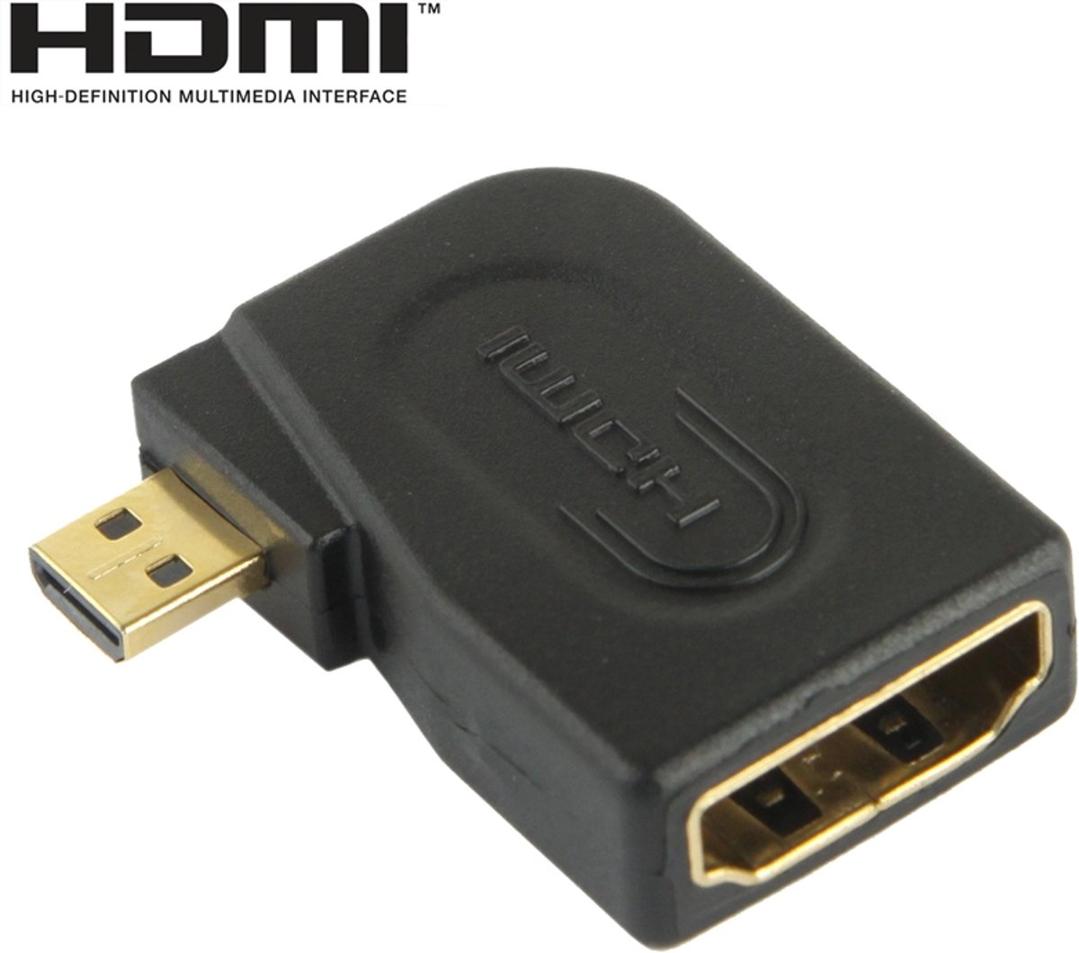 Vergulde Micro HDMI Male naar HDMI 19 Pin Female Adapter met hoek van 90 graden (zwart)