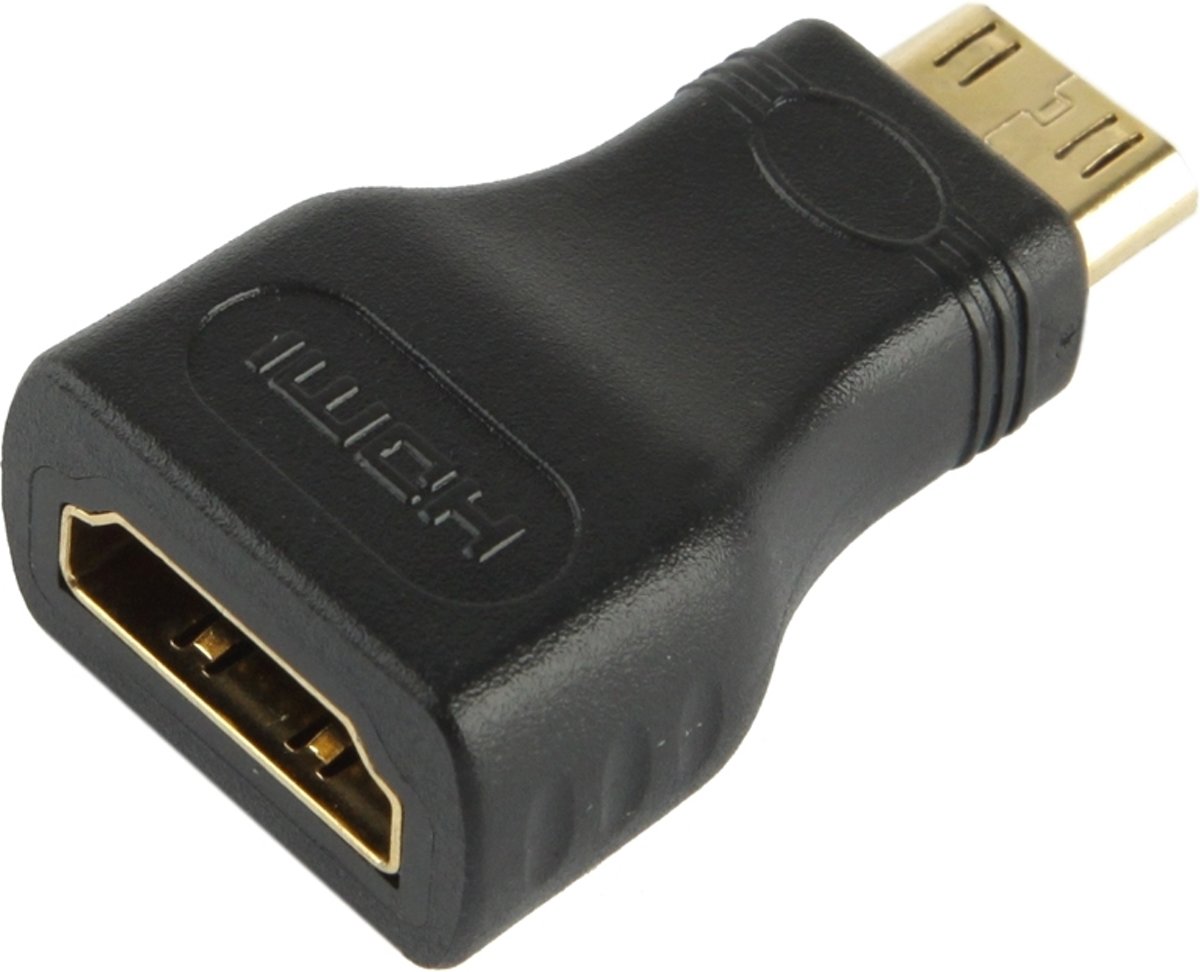 Vergulde Mini HDMI Male naar HDMI 19-pins vrouwelijke adapter (zwart)